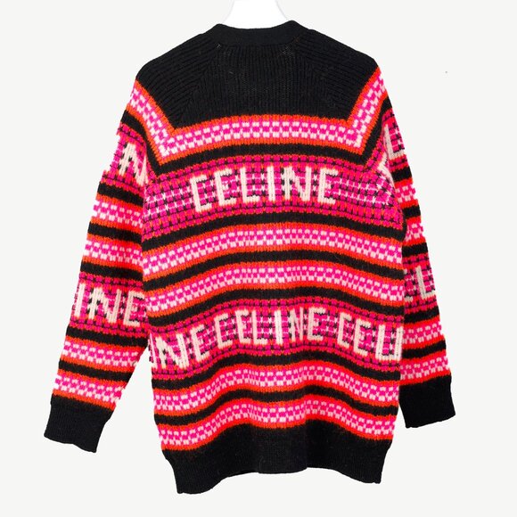 Celine Pink Striped Jacquard-Knit Wool Ski Cardigan - Picture 3 of 13